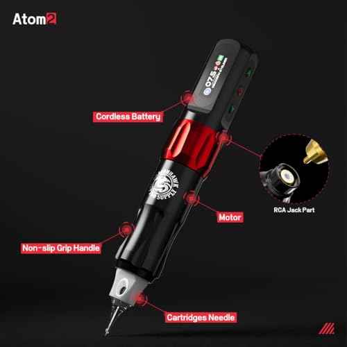 Dragonhawk Atom2 Cordless Tattoo Gun Kit - Lightweight & Silent Rotary Tattoo Machine Gun 20 Cartridge Needles 2 Batteries Multiple Modes Complete Tattoo Kit for Beginners