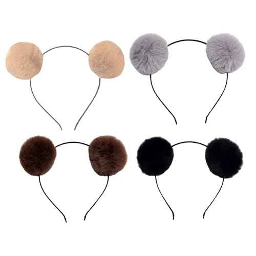 Sheliky 4Pcs Bear Ears Headband Halloween Chipmunk Ears for Dress up Party Pom Pom Hairbands Women Girls Cosplay Accessory