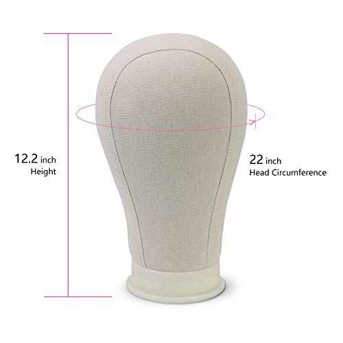 EERYA 21-24 Inch Canvas Block Head Set for Wig Display Making Hair Weave and Styling Mannequin Head with Mount Hole C Stand, Styling Hair Clips, T Needle, C Needles, Thread, Lace Wig Caps (22 Inch)