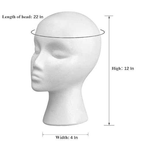 12" 3 Pcs Foam Wig Head - Tall Female Foam Mannequin Wig Stand and Holder for Style, Model And Display Hair, Hats and Hairpieces, Mask - for Home, Salon and Travel