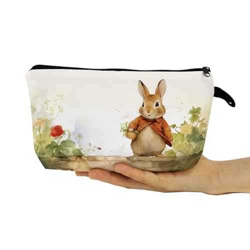 Cartoon Bunny Present Bunny Pattern Makeup Bag Cute Small Organizer Bag with Zipper Adorable Rabbit Cosmetic Bag Birthday Presents for Bunny Lovers Women Sisters Friends