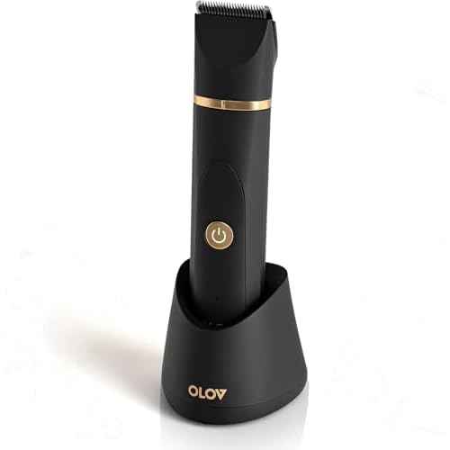 OLOV Electric Body Hair Trimmer - Groin Trimmer for Men - Bikini Trimmer Women - Wet/Dry Shaver Groomer, Replaceable Ceramic Blade Heads, USB Recharge Dock, Waterproof Hygiene Razor,Black