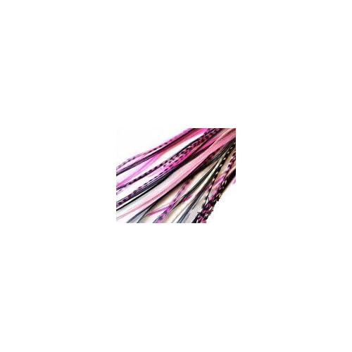 Pink & Black Mix 4"-7" Feathers for Hair Extension Includes 2 Silicone Micro Beads 5 Feathers