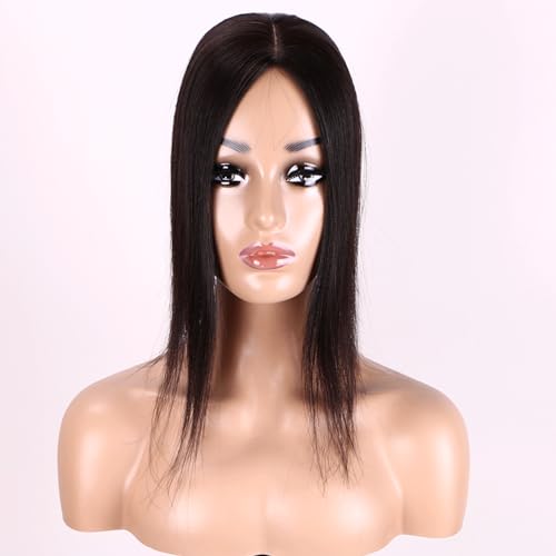 Hair Toppers for Women with Thinning Silk Base for Women Clip in Hair Toppers with Bangs 12 Inch #1B Natural Black