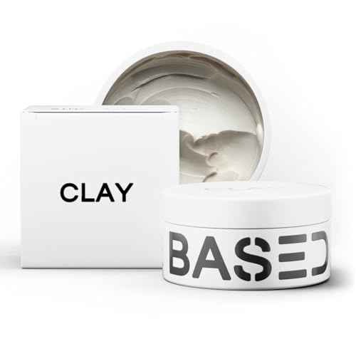 BASED Hair Clay for Men, Premium Hair Clay with Strong Hold, Texturizing Finish, & Low Shine, Hair Styling for Medium, Thick, Straight, or Wavy Hair, Santal Sandalwood Fragrance (3oz Pack of 1)