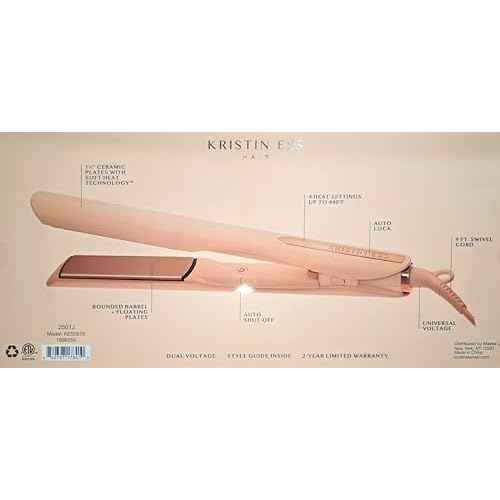 Kristin Ess Hair Styling Gift Set 3-in-1 Ceramic Flat Iron Bundle - 1.25inch Dual Voltage Ceramic Hair Straightener + Detangling Brush + Sectioning Clips - 4 Heat Settings 440 Degrees + Auto Shut Off