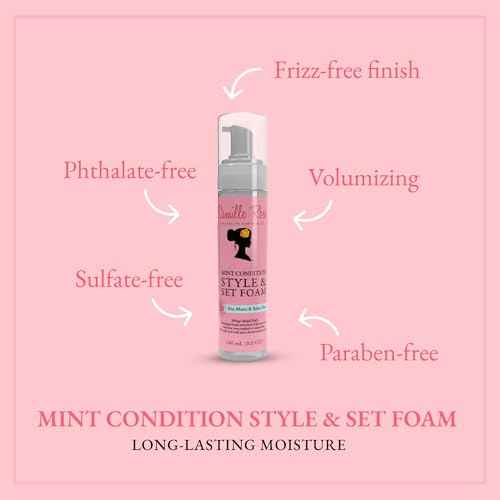 Camille Rose Mint Condition Style and Set Foam, with Aloe Vera and Sea Moss, for Extra Hold, Frizz Free Shine, and All Hair Types, 8 fl oz