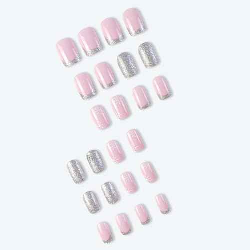 24 Pcs Christmas False Nails Square Snowflake Press on Nails Xmas Square Red Fake nails Acrylic Full Cover Stick on Nails for Women and Girls (M)