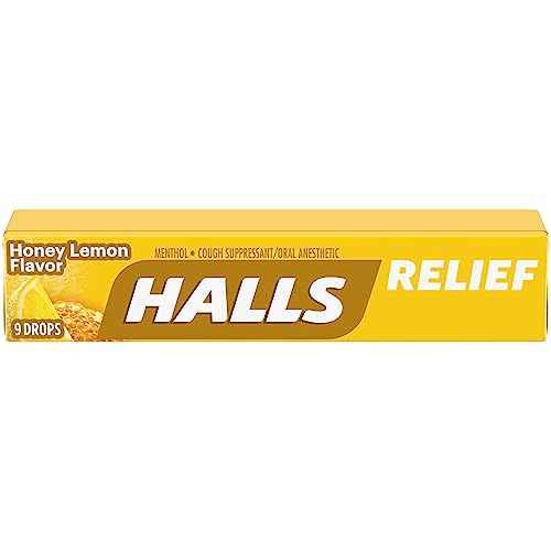 Halls Mentho-Lyptus Menthol Cough Suppressant/Oral Anesthetic Drops, Honey-Lemon, 9-Count Packages (Pack of 20)