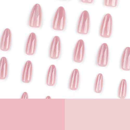 Nails Press on, Nude Pink Girls Fake Nails with Cat's Eye Bright Colors Design, Acrylic Artificial False Nails Press Ons Short Press on Nails For Women