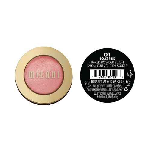 Milani Baked Blush, Powder Blush for Cheeks, Cruelty Free Makeup - Shape, Contour & Highlight Face for a Shimmery or Matte Finish -Dolce Pink