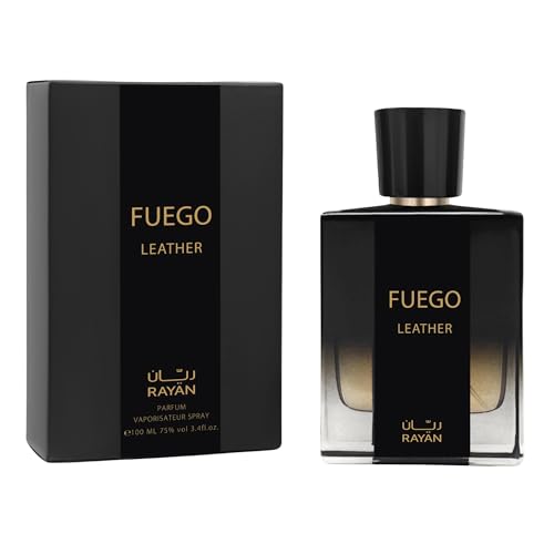 Fuego Leather Perfume for Men ? Long Lasting Arabian Eau De Parfum, 100mL (3.34 Fl oz) Men Perfume with Bergamot, Lavender, Vetiver, Sandalwood & Amber - Ideal Gift for Father's Day