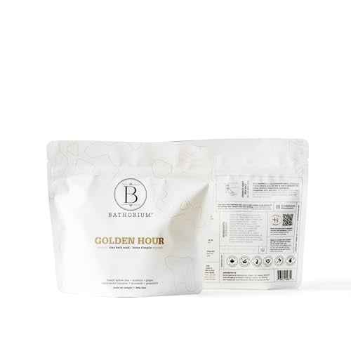 Bathorium Golden Hour Mud Mineral Soak, Detox Bath Soak with French Grey Sea Salt, Ginger & Mandarin, Sinus Relief & Recovery, pH-Balanced for Women, Approximately 3 Baths, 32 oz