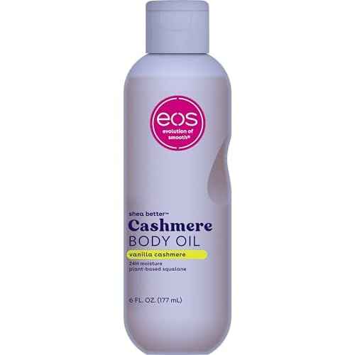 eos Cashmere Body Oil, Vanilla Cashmere, 24 Hour Moisture, Plant-Based Squalane to Soothe, Soften And Smooth Dry Skin, Body Oil, 6 fl oz