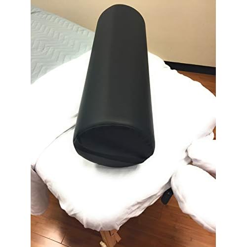 Fluffy Massage Bolster Pillow by NRG - 8"W x 26"L Full Round Massage/Spa Table Bolster with Carrying Strap - Supports Neck, Knees or Ankles - PVC Free Vinyl Upholstery - CFC Free Foam - Color: Black