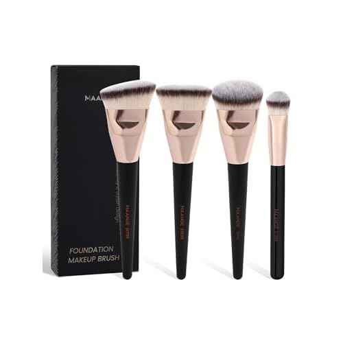 MAANGE Makeup Brushes 4 Pcs Makeup Brush Set for Foundation Concealer Contour Liquid Blending Face Kabuki Makeup Brush Kit (Black Gold)