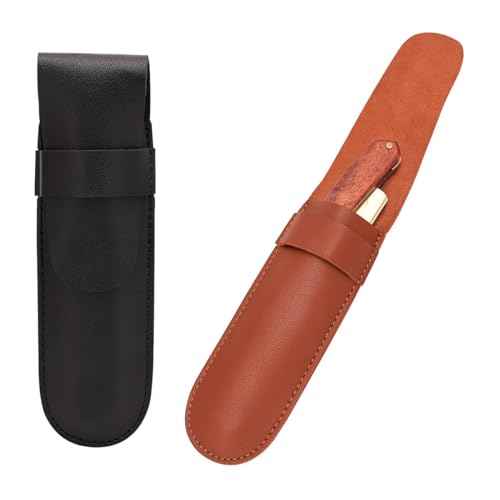 2 Pack Straight Razor Case Pouch Sleeve Flap Cover Sheath Protective Holster PU Leather Carrying Holder Protector For Straight Edge Razors Blade Safety Travel Barber Close Shaving Manual Shaver