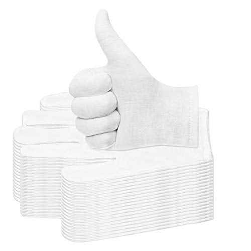 20 Pairs Cotton Gloves for Dry Hands, Paxcoo White Cotton Gloves for Eczema, Cosmetic Moisturizing and Jewelry Inspection, Medium Size