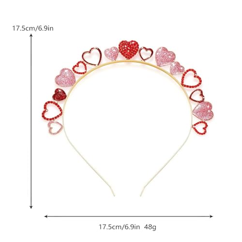 Soochat Valentine's Day Heart Headbands Glitter Rhinestone Heart Hair Hoop Love Headband Hair Accessory for Women Gifts
