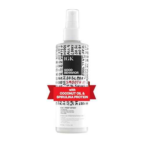 IGK GOOD BEHAVIOR 4-in-1 Prep Spray | Leave In + Detangle + Heat Protectant | Vegan + Cruelty Free |