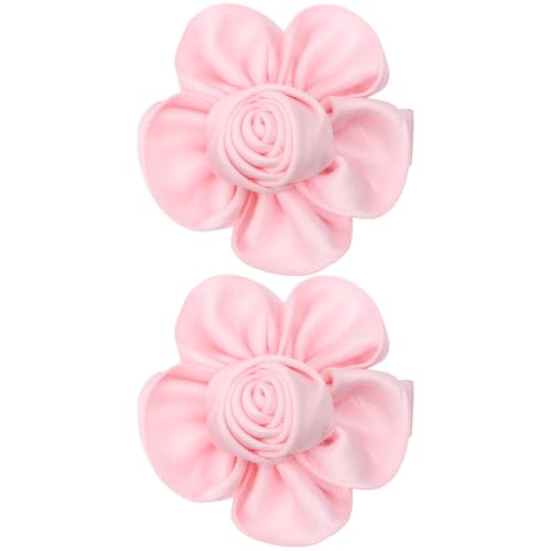Tiny 2 Inch Flower Hair Bows Clips - Lined Boutique Alligator Hat Hairpin for Baby Girls, Toddlers, and Little Teens - Kids Barrettes Set of 2 Small Stylish