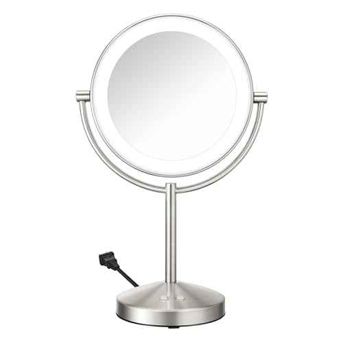 Conair Lighted Makeup Mirror, Double-Sided LED Vanity Mirror with 1X/10X Magnification, 3 Light Settings, 3 Modes, 360¡Æ Rotation, Satin Nickel Finish