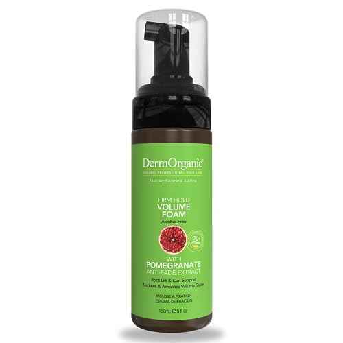 DermOrganic Volume Foam Mousse Firm Hold - Root Lift, Curl Support, Thicker Hairstyles, Alcohol-Free, 5.1 oz