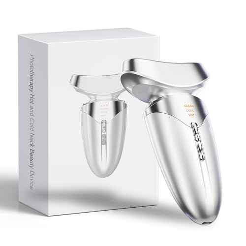 Red Light Beauty Device for Face and Neck, Based on High-end Red and Blue LED Light, Facial Cold and Hot, Vibration Technology, 3 Color Led Face and Neck Beauty Device for Home Use, Pearly White