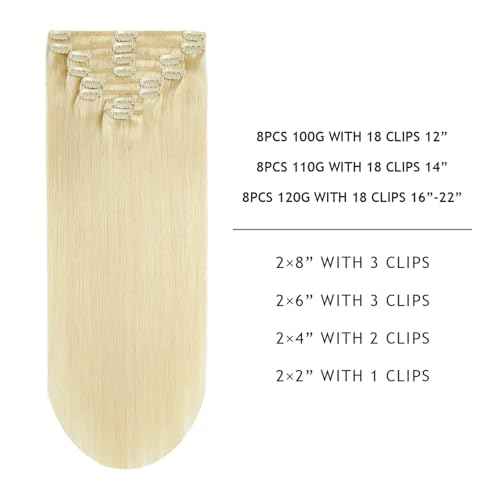 YILITE Clip in Hair Extensions 120g 8Pcs/Pack Platinum Blonde Double Weft Silky Straight Remy Human Hair Thick Clip in Real Hair Extensions for Women (16inches #60 Platinum Blonde)