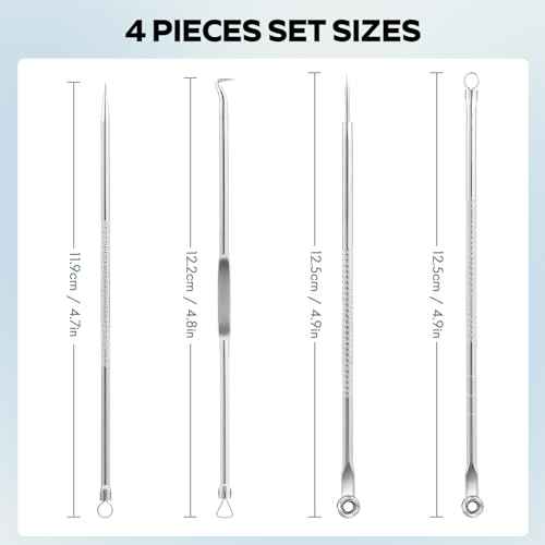 FEITA Blackhead Remover Pimple Popper Tool Kit, Comedone Pimple Extractor Acne Tools for Face Nose, Stainless Acne Needle Zit Popping Removal Facials Tool, Silver 4Pcs