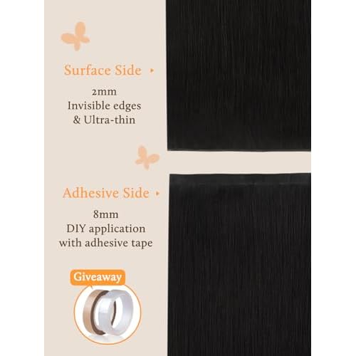 DOORES Genius Seamless Weft Hair Extensions Tape in, Natural Black 20 Inch 60g, Invisible Wide Tape Extensions Silky Remy Hair, Natural Looking Quick Wear