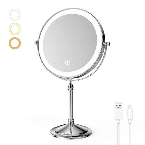 DOWRY 4000 mAh Rechargeable Lighted Makeup Mirror 20x Magnification Vanity Mirror Tabletop Two-Sided Swivel Gifts Women Chrome