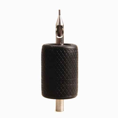 Tattoo Grip 25mm Black Aluminum Alloy Self Lock with Gray Silicone Grip Cover Tattoo Tips 5R 5F for Coil Tattoos Rotary Machine Gun Kit Beauty Body Care