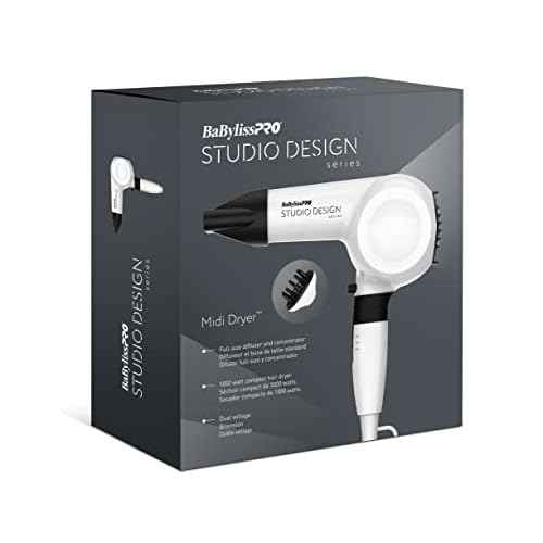Compact Midi Hair Dryer, 1000 watts, Great for Travel or touchups, Includes Diffuser and Concentrator
