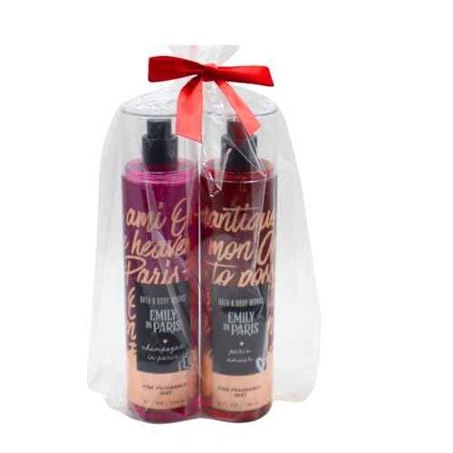 Bath & Body Works EMILY IN PARIS Collection - PARIS AMOUR and CHAMPAGNE IN PARIS Fine Fragrance Mist 2-piece Gift Set with a Red Bow for Holidays - Full Size