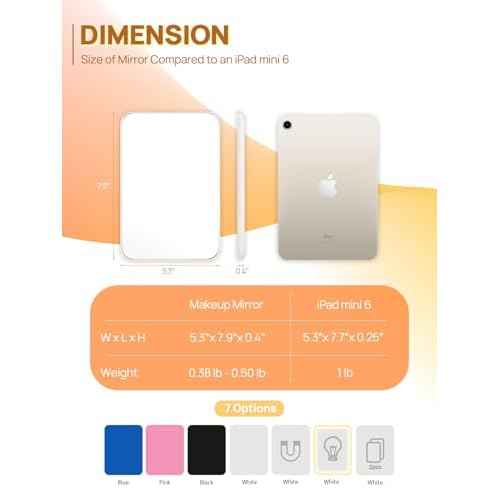 OMIRO Desk Makeup Mirror, 8 x 5 inches Table Mirror with Foldable Stand and Hanging Hole for Shaving and Travelling, White