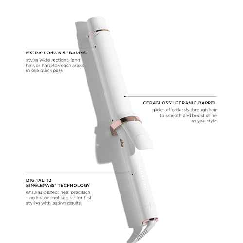 T3 SinglePass Curl X Extra-Long Barrel 1", 1.25", 1.5" Curling Iron with 9 Heat Settings and Ceramic Barrel for Fast Styling and Lasting Results on All Hair Types