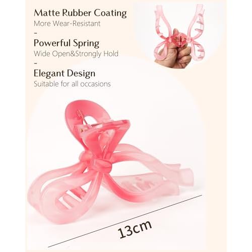 Yanibest Elegant Bow Hair Claw Clips Stylish Large Hair Clips for Thin andThick Hair | Holiday Gift for Teen Girls | Chic Hair Styling Accessories for Women (Beige/Pink)