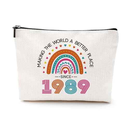 VICBOU 35th Birthday Gifts for Women Mom, Inspirational Birthday Gifts for 35 Year Old Woman Funny Rainbow Makeup Bag Mothers Day Christmas Cosmetic Bag for Female Her Wife Mama Friends Aunt Mommy