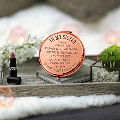 Ming Heng Sisters Gift Inspirational Personalized Travel Pocket Small Rose Gold Makeup Mirror£¬for Women, Sister, Friend,Classmate Thanksgiving, Christmas Birthday Gifts Graduation Party (XY13)