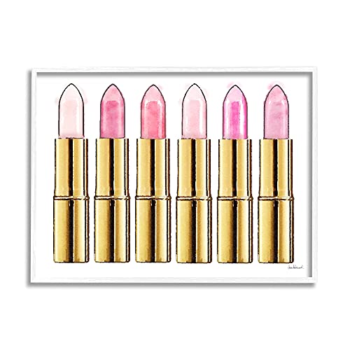 Stupell Industries Pink Gold Lipstick Glam Fashion Watercolor, Design by Amanda Greenwood White Framed Wall Art, 24 x 30