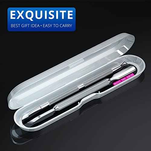 2PCS Metal Silver Cuticle Pusher and Scraper, Nail Trimmer Cutter Stainless Steel Gel Scraper Tool, Nail Polish Remover Peeler Durable Salon Manicure Pedicure Cleaner for Fingernail and Toenail