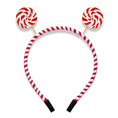 Christmas Headband Cute Xmas Holiday Candy Cane Lollipop Hairband Red White Stripe Hair Hoop Headpiece Party Favor Gift for Women Girls