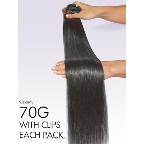 LUVME HAIR Clip in Hair Extensions, Silky Straight Human Hair Clip in Extensions for Women, Natural Black Hair Extensions, 70g 3pcs 22 Inch