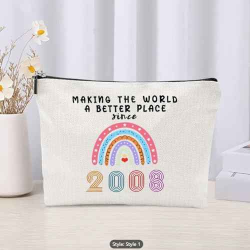 Rainbow Cosmetic Bag Number Makeup Bag Inspirational Multi-Function Canvas Boho Travel Pouch Gift for Mother's Day, Teacher's Day, Thanksgiving, Birthday (Number 2008)
