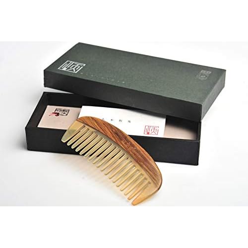 TAN MUJIANG Wooden Sheep or Cow Horn Comb Smooth Luxury Set, Anti-Static YTB 5-11 with Case