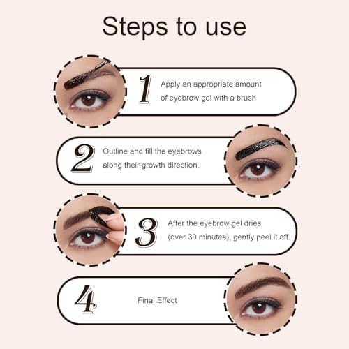 Easy Peel Off Eyebrow Gel Kit, Brown Tattoo Brow Gel, Long-lasting Waterproof and Transfer for Women to Achieve Natural Fuller Brows, Suitable for All Skin Types