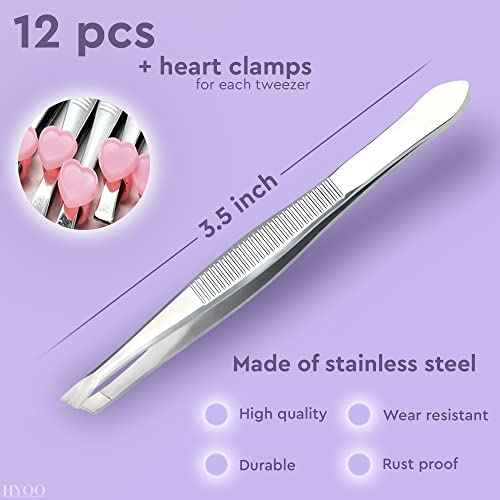 12 Pcs Eyebrow Tweezers for Women - 3.5" Stainless Steel Tweezers for Women Facial Hair with Heart Clamps, Effortless Eyebrow Plucking & Ingrown Hairs - Compact Size for Browists & Beauty Enthusiasts