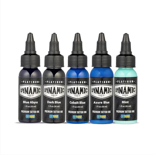 Dynamic Color Co- Tattoo Ink Set: Lagoon - Dive into Brilliance with 5 Vibrant Blue Shades (1 oz Each) from The Platinum Collection. Reach Compliant, Crafted in Spain. Since 1990