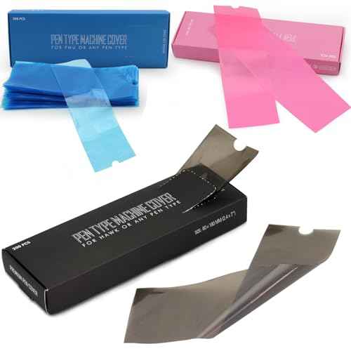 Tattoo Machine Covers 3-Box Set,Denergy Multi-Pack 600pcs Tattoo Pen Covers Disposable Pen Type Machine Sleeves for Cartridge Tattoo/PMU Machine (Blue-Large 600 Count (Pack of 3))